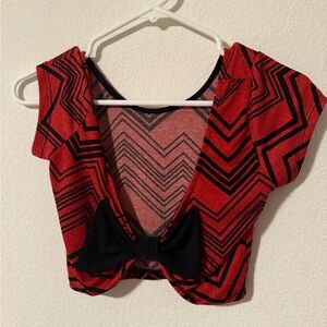 4 for $25 - Red and Black Crop Blouse with Cut Out Design